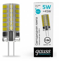 Лампа cветодиодная Gauss G4 5W 4100K прозрачная 18725